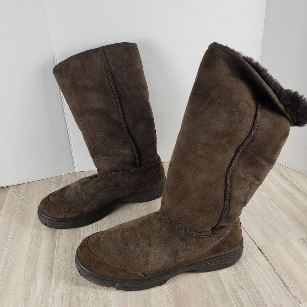 UGG Australia Ultimate Tall Braid 5340 Brown Suede Sheepskin Boots Womens 10W - Picture 6 of 8